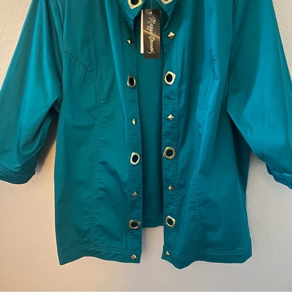 Vintage Maggie Barnes Open Jacket Womens Teal Plus 1X Grommet Detail Office NEW - Picture 3 of 11